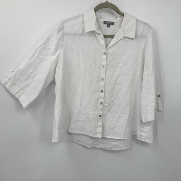 Habitat Clothes Button Tunic Top Large White Linen Blend Artsy Boxy Lagenlook - Picture 11 of 11